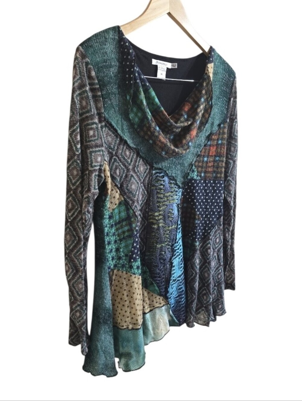 Feratelli Lagenlook Wearable Art Boho Patchwork Cowl Neck Tunic. Size Medium - Picture 2 of 7
